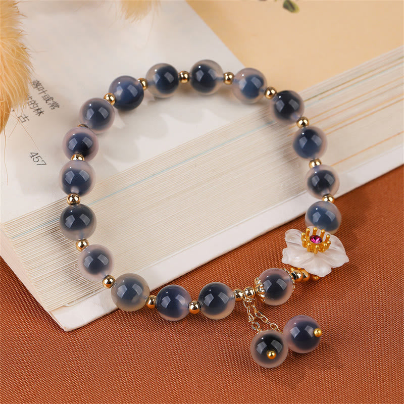 Mythstone Natural Blue Candy Agate Cherry Blossom Healing Strength Bracelet