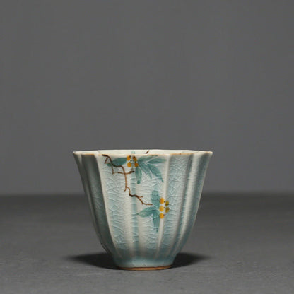 Mythstone Loquat Dogwood Hawthorn Morning Glory Ceramic Teacup Kung Fu Tea Cup