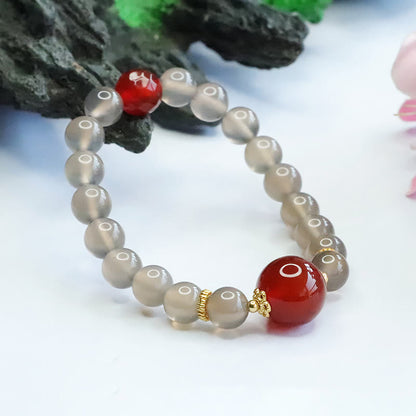 Mythstone Natural Gray Chalcedony Red Agate Harmony Bracelet