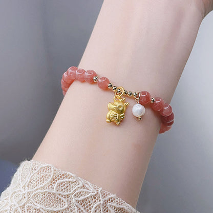 Mythstone Year of the Dragon Strawberry Quartz Dragon Pearl Charm Protection Bracelet