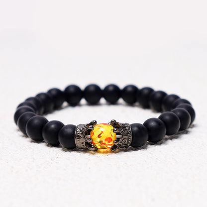 Pulsera de pareja con cuentas de energía curativa y corona de rey y reina de piedra natural MythStone