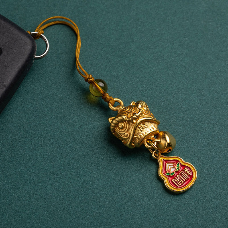 Mythstone Dancing Lion Auspicious Ruyi Safe Peace Rich Copper Wealth Phone Hanging Decoration