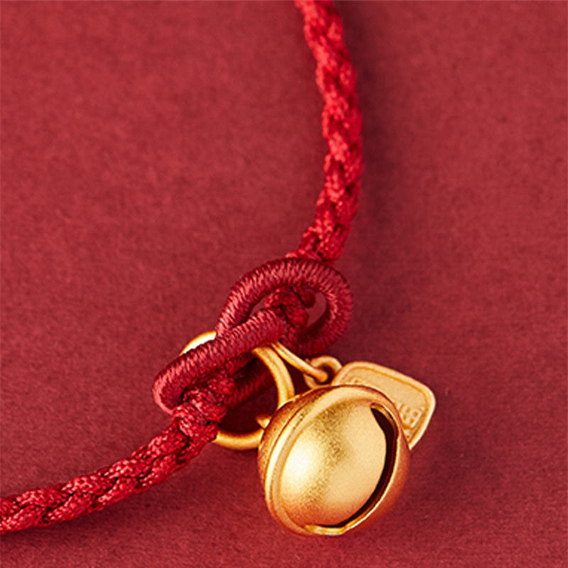 Mythstone Handmade Fu Character Charm Luck Happiness Bell Red Rope Bracelet