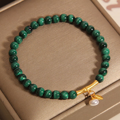 Mytthstone Natural Malachite Pearl Lucky Bamboo Anti-Anxiety Bracelet