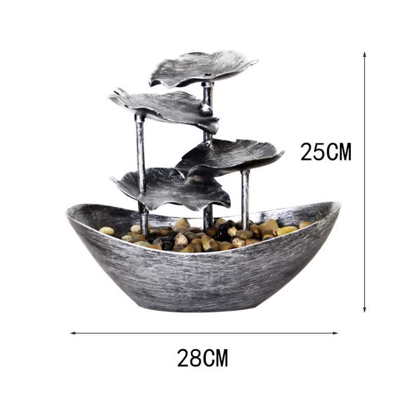 Mythstone Lotus Leaf Shaped Waterfall Fountain Tabletop Ornaments With LED Light Home Office Desktop Decoration