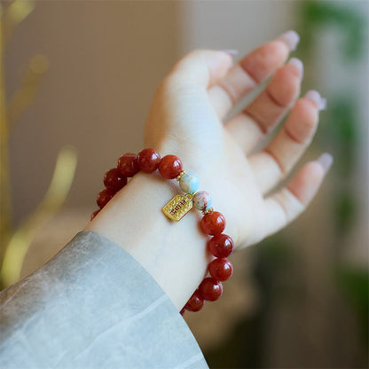 Pulsera con dije de confianza y cola de dragón con carácter Fu y talismán de paz de ágata roja natural de Mythstone 