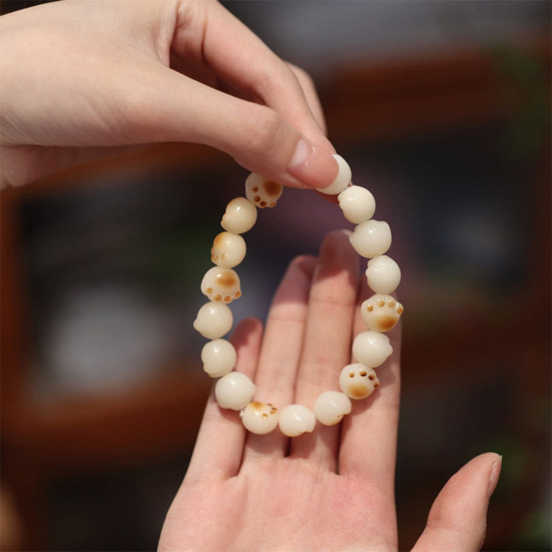 Mythstone Cute Cat Paw Claw Bodhi Seed Peace Bracelet