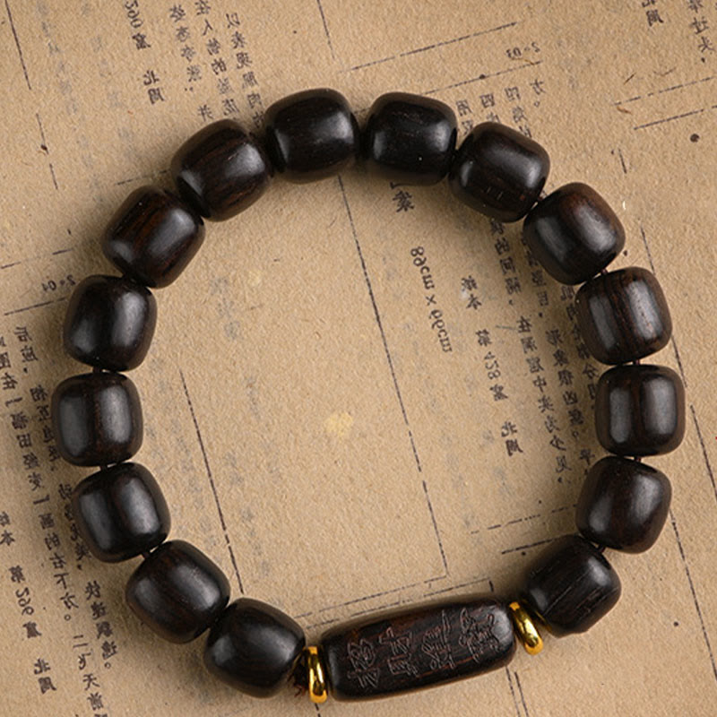 Mythstone Tibetan Ebony Wood Barrel Beads Lucky And Treasure Balance Bracelet