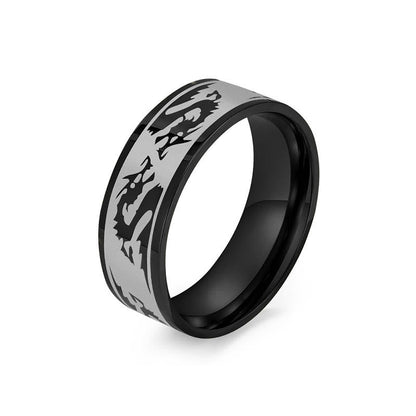 Mythstone Dragon Carved Protection Strength Titanium Steel Ring