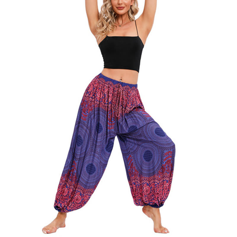 Pantalones de harén con estampado de flores en forma de círculos sueltos Mythstone, pantalones de yoga para mujer 