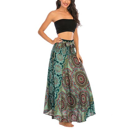 Mythstone Two Style Wear Bohemian Mandala Flower Lace-up Skirt Dress