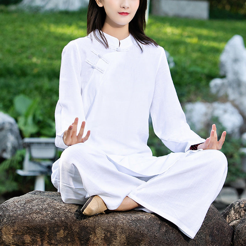 Mythstone 2Pcs Plain Long Sleeve Zen Yoga Clothing Meditation Clothing Top Pants Women's Set