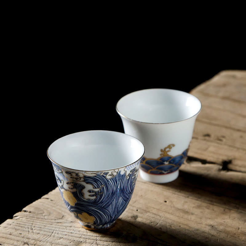 Mythstone Vintage Ocean Sea Waves Ceramic Teacup Tea Cups