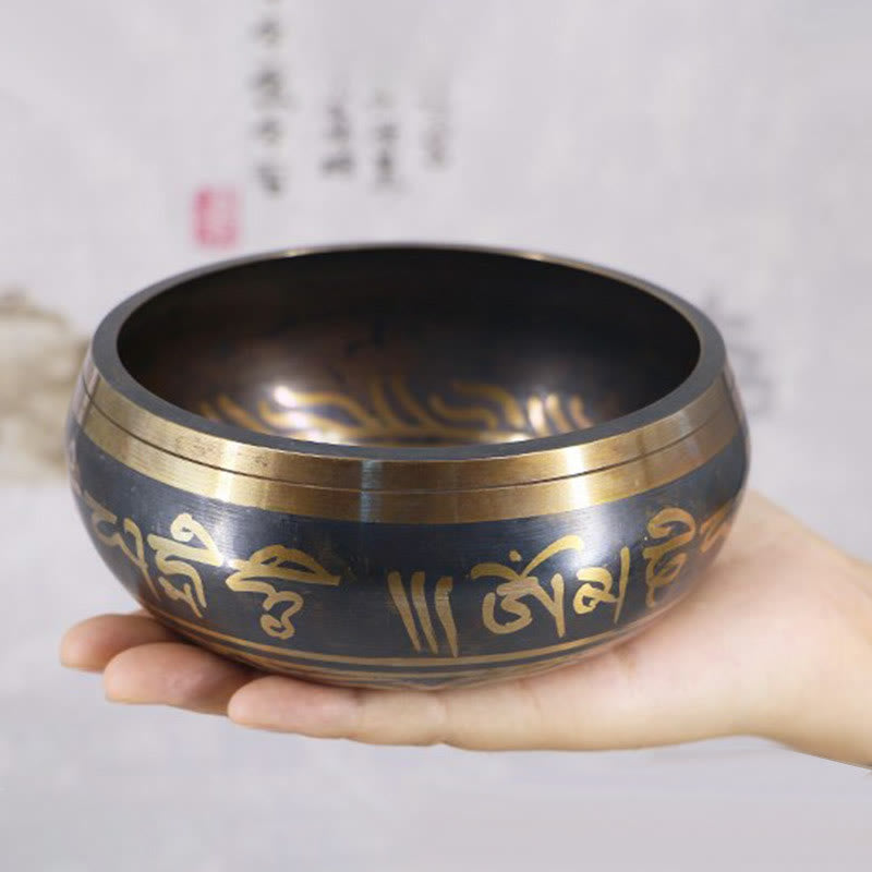 Mythstone Tibetan Meditation Bowl for Healing and Mindfulness Om Mani Padme Hum Singing Bowl