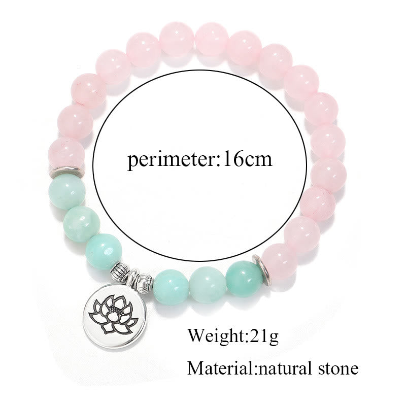 Mythstone Natural Pink Crystal Amazonite Lotus Buddha OM Symbol Warmth Bracelet