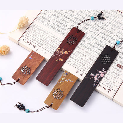 Mythstone 4Pcs Four Seasons Plum Orchid Bamboo Chrysanthemum Peking Opera Mask Wood Bookmarks With Gift Box