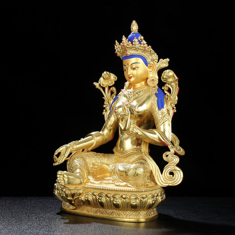 Mythstone Bodhisattva Green Tara Protection Copper Gold Plated Statue Decoration