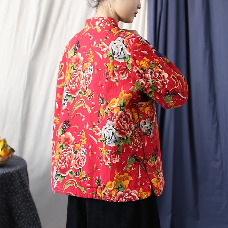 Mythstone Flowers Cotton Linen Jacket Shirt Chinese Northeast Style Winter Clothing