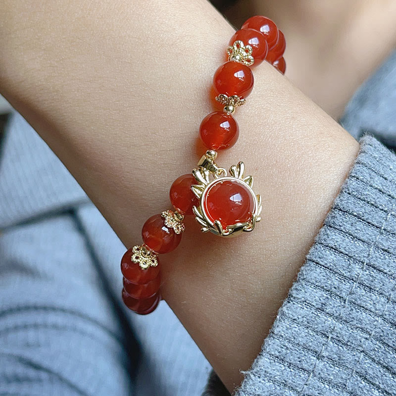 Mythstone Year of the Dragon Red Agate Jade Peace Buckle Fu Character Success Bracelet