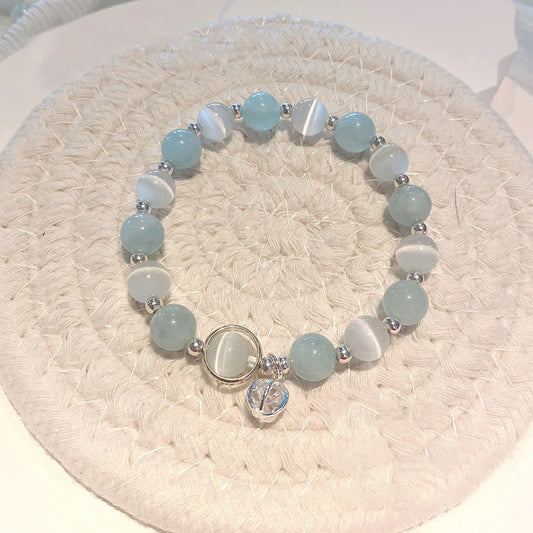 Mythstone 925 Sterling Silver Cat's Eye Aquamarine Support Charm Bracelet