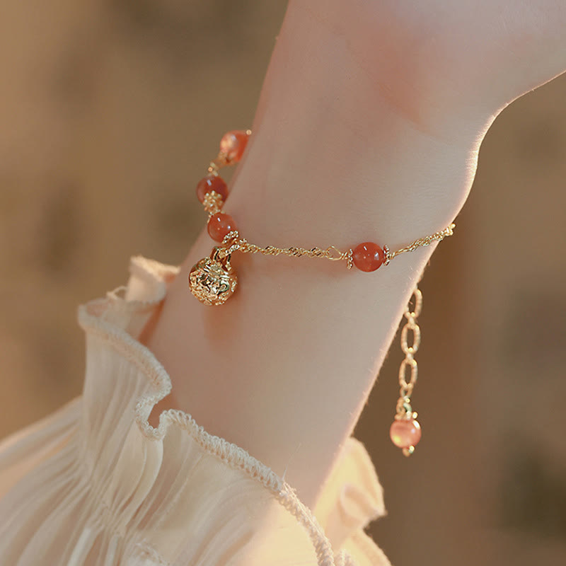 Mythstone Red Agate Bell Charm Confidence Chain Bracelet