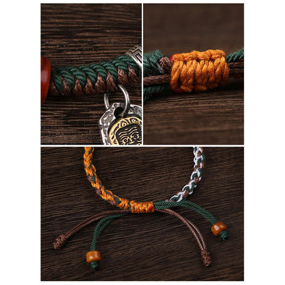 Pulsera trenzada de protección con hueso de camello de la diosa de la riqueza Zakiram de plata de ley 925 tibetana hecha a mano de Mythstone 