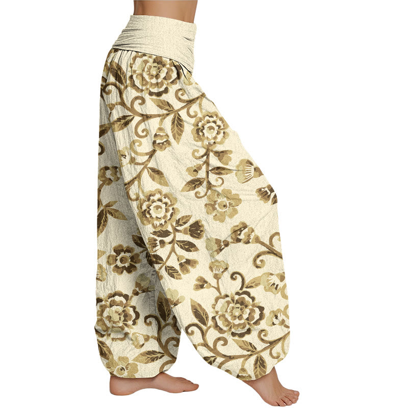 Mythstones  Numerous Flowers Pattern Women's Elastic Waist Harem Pants