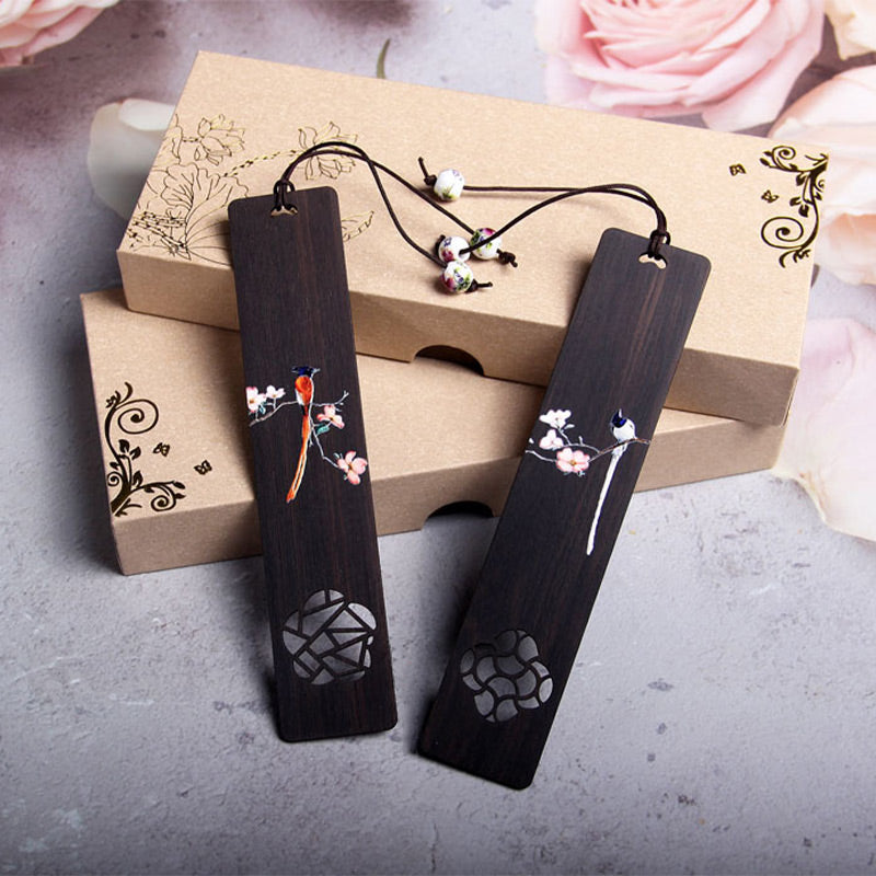 Mythstone Oriole Bird Flower Ebony Wood Bookmarks With Gift Box