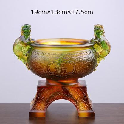 Mythstone Handmade Liuli Crystal PiXiu Treasure Bowl Art Piece Home Decoration