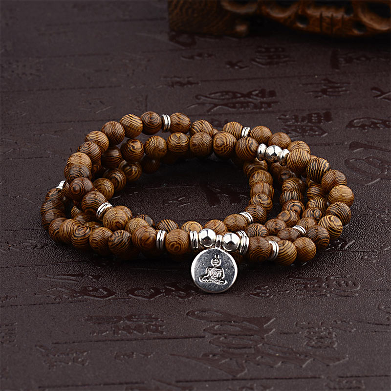 MythStone Tibetan Lightning Strike Wood Bracelet Lotus Buddha Mala