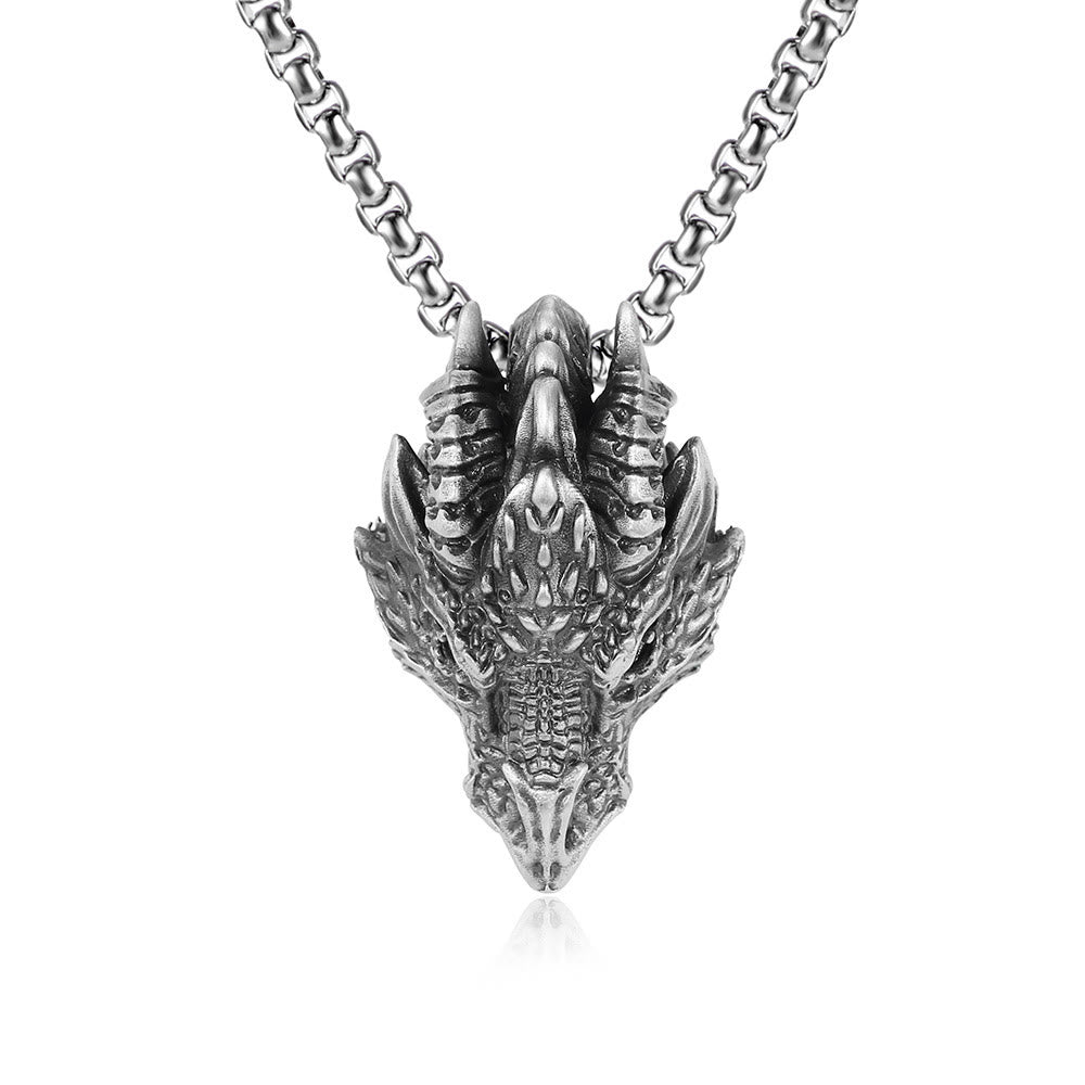 Colgante de collar de metal con cabeza de dragón de estaño puro y protección de la suerte de Mythstone