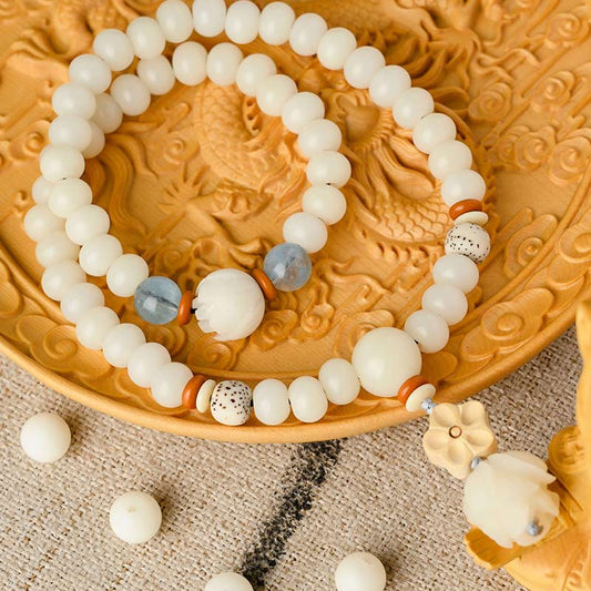 Mythstone Tibetan White Jade Bodhi Lotus Blessing Bracelet