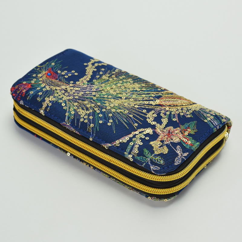 Mythstone Peacock Double-sided Embroidery Cash Holder Wallet Shopping Purse