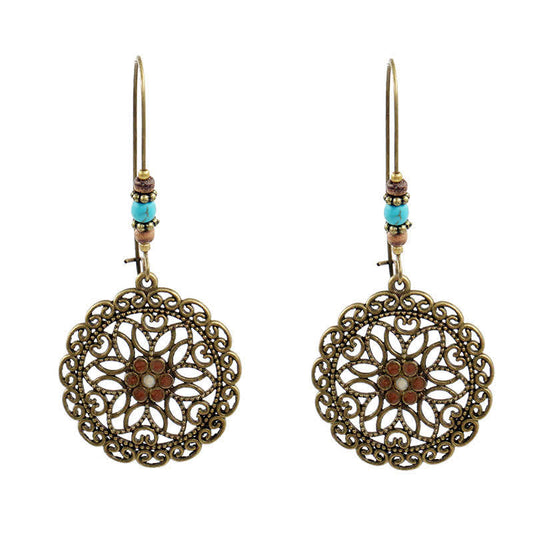 Mythstone Round Flower Design Luck Dangle Drop Earrings