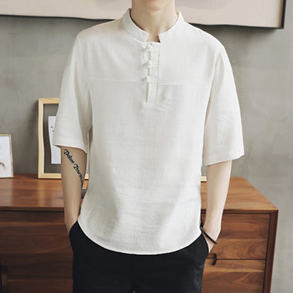 Mythstone Casual Half Sleeve Shirt Cotton Linen Men Clothing