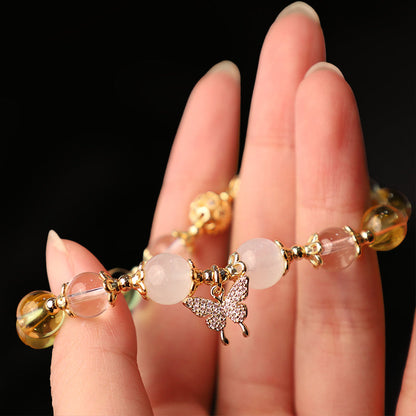 Mythstone Citrine Moonstone Butterfly Charm Prosperity Protection Bracelet