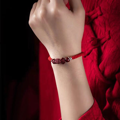 Mythstone Handcrafted PiXiu Cinnabar Wealth Luck Braided Bracelet