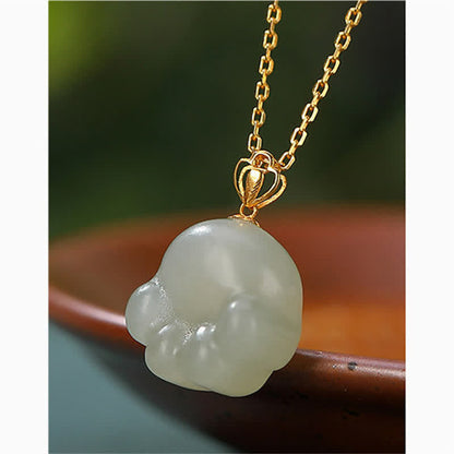 Mythstone 925 Sterling Silver Hetian White Jade Cute Cat Paw Luck Necklace Pendant