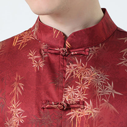 Mythstone Bamboo Leaves Pattern Chinese Half Sleeve Shirt Men T-shirt