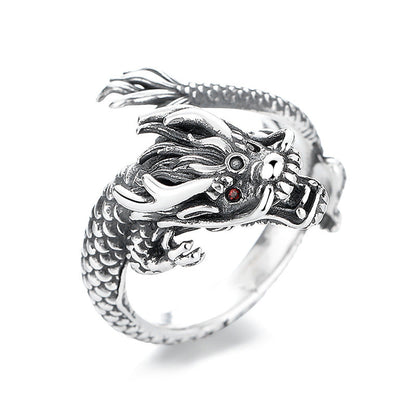 Mythstone Vintage 925 Sterling Silver Year Of The Dragon Design Luck Metal Ring