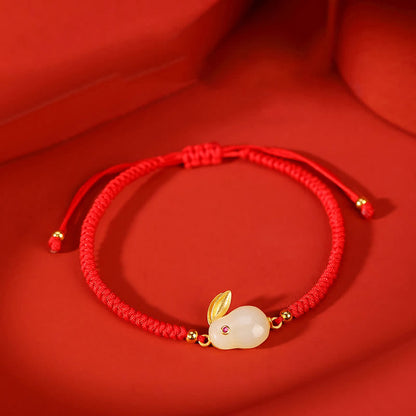 Mythstone 925 Sterling Silver Year of the Rabbit Hetian White Jade Luck Red String Protection Bracelet