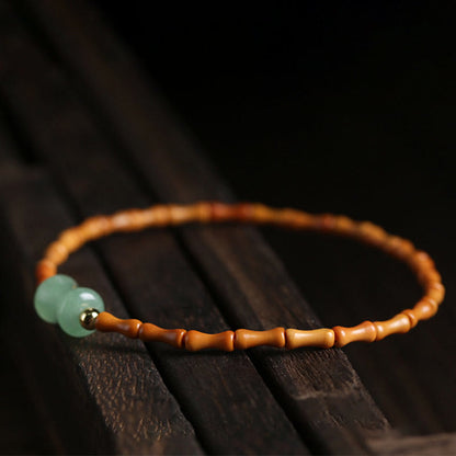 Mythstone Natural Olive Pit Green Aventurine Bamboo Pattern Luck Bracelet