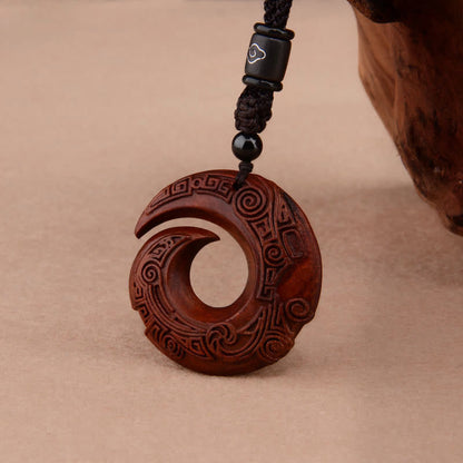 Mythstone Small Leaf Red Sandalwood Ebony Wood One's Luck Improves Design Patern Protection Necklace Pendant