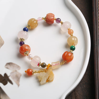 Mythstone Natural Golden Silk Jade Crystals Gourd Pixiu Pumpkin Beads Wealth Charm Bracelet