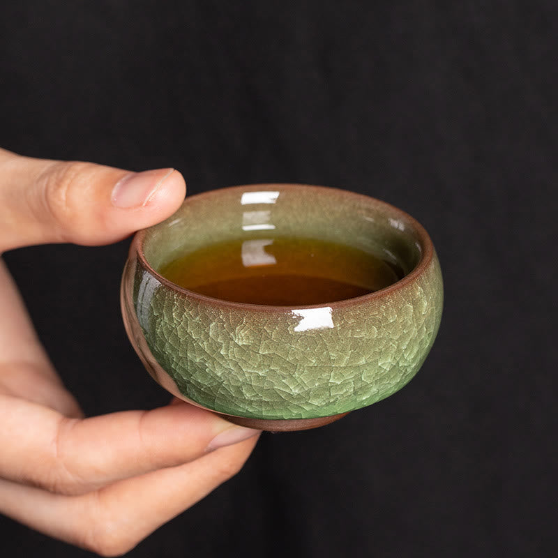 Mythstone Chinese Green Ice Crack Design Jianzhan Kiln Change Porcelain Teacup Kung Fu Tea Cup