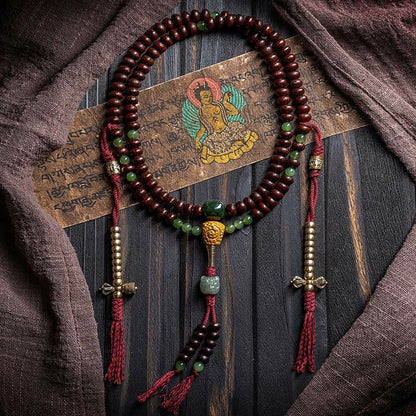 MythStone Natural Tibet 108 Mala Beads Purple Bodhi Seed Hetian Cyan Jade Copper Dorje Peace Bracelet