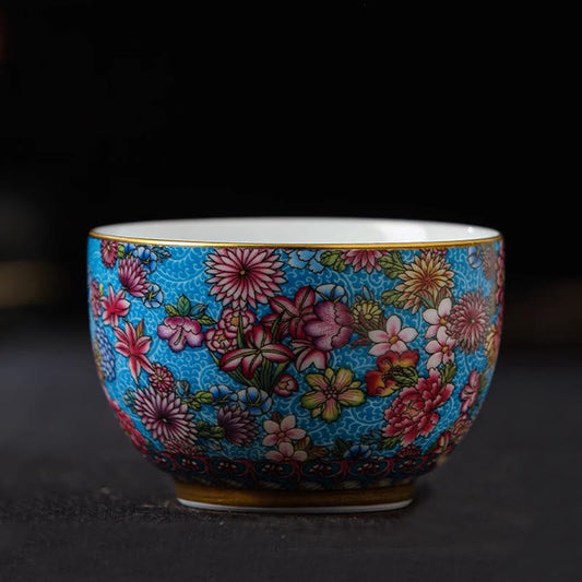 Mythstone Jingdezhen Porcelain Overglaze Decoration Colorful Flowers Ceramic Teacup Kung Fu Tea Cups