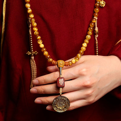 Mythstone 108 Mala Beads Natural Tiger Eye Copper Dorje Protection Tassel Bracelet