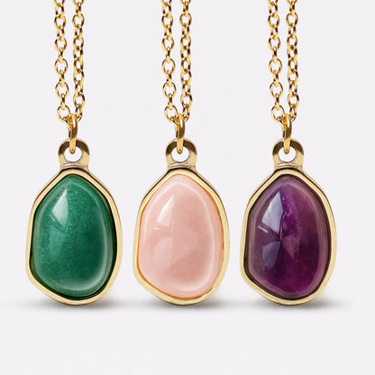 Mythstone Natural Green Aventurine Amethyst Rose Quartz Blessing Necklace Pendant