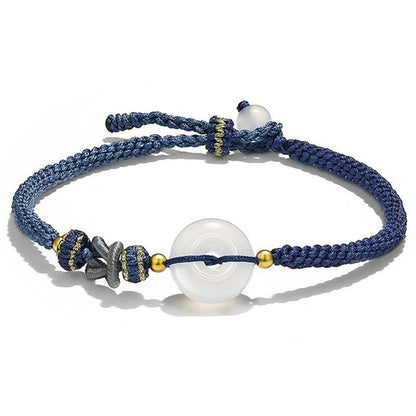 Pulsera tejida hecha a mano con ágata blanca y hebilla de paz que brinda protección, suerte y felicidad 